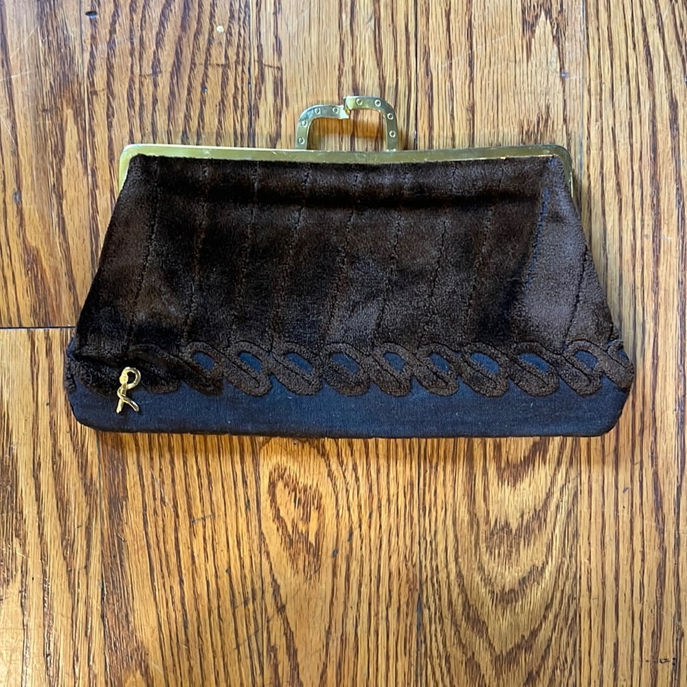 Roberta DiCamerino Vintage Clutch 1950’s-60’s Brown Velvet/Gold